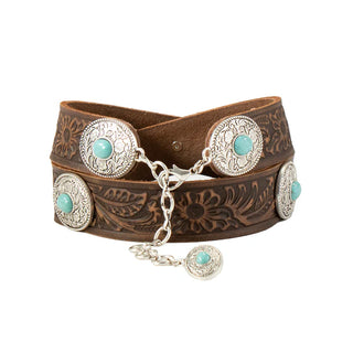 Nocona Women's Embossed Floral with Turquoise Conchos Chain Belt