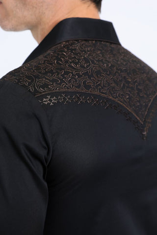 embroidery western shirt and buttons on the collar, pockets and sleeves is made from 100% cotton back embroidery 