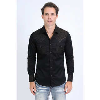 embroidery western shirt and buttons on the collar, pockets and sleeves is made from 100% cotton