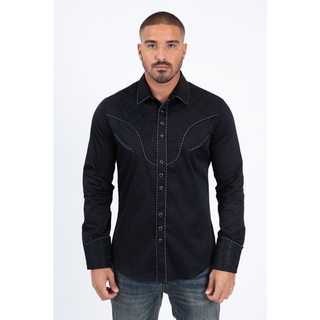Platini Men's Cotton Black Embroidery Western Shirt