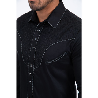 Platini Men's Cotton Black Embroidery Western Shirt