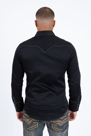 Platini Men's Cotton Black Embroidery Western Shirt