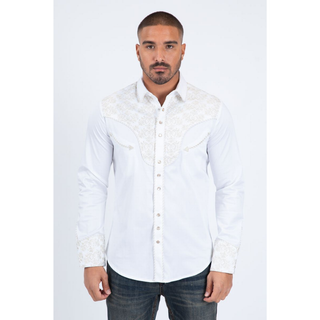 Platini Men's Cotton White Embroidery Western Shirt