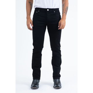 Platini men’s black cotton spandex slim-fit jeans paired with boots