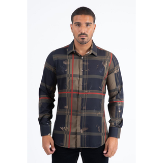 Mens Modern Fit Stretch Foil Fashion Shirt- Brown