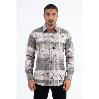 Mens Modern Fit Stretch Foil Fashion Shirt- Beige