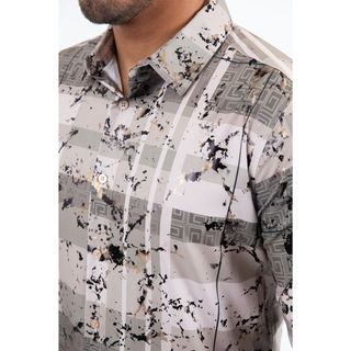 Mens Modern Fit Stretch Foil Fashion Shirt- Beige