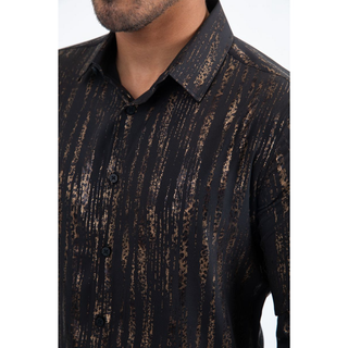 Mens Modern Fit Stretch Foil Fashion Shirt- Black