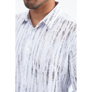 Mens Modern Fit Stretch Foil Fashion Shirt- White