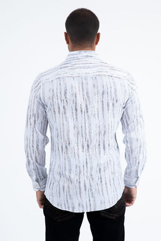 Mens Modern Fit Stretch Foil Fashion Shirt- White