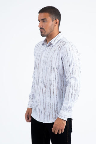 Mens Modern Fit Stretch Foil Fashion Shirt- White