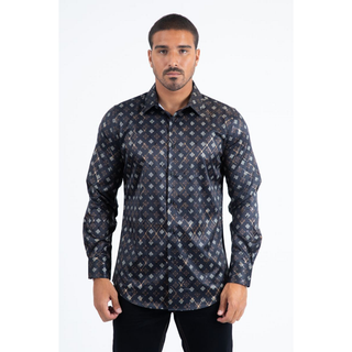 Mens Modern Fit Stretch Foil Fashion Shirt- Black