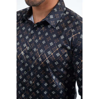 Mens Modern Fit Stretch Foil Fashion Shirt- Black