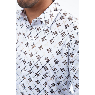 Mens Modern Fit Stretch Foil Fashion Shirt- Brown