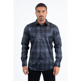 Mens Modern Fit Stretch Foil Fashion Shirt- Black