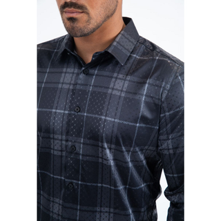 Mens Modern Fit Stretch Foil Fashion Shirt- Black