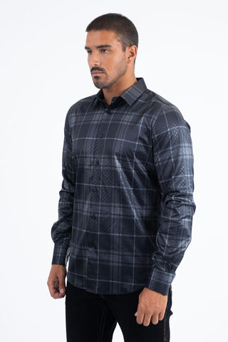 Mens Modern Fit Stretch Foil Fashion Shirt- Black