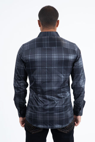 Mens Modern Fit Stretch Foil Fashion Shirt- Black