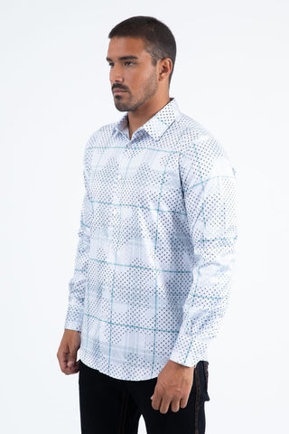 Mens Modern Fit Stretch Foil Fashion Shirt- White