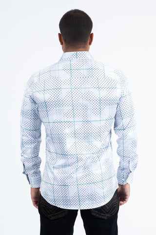 Mens Modern Fit Stretch Foil Fashion Shirt- White