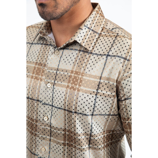 Mens Modern Fit Stretch Foil Fashion Shirt- Khaki