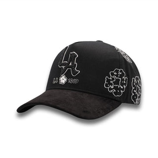 LA NUVES Black Snapback – front view with LA logo embroidery