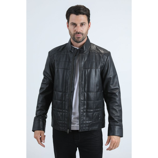 Front view of men’s genuine leather Western jacket with zipper closure