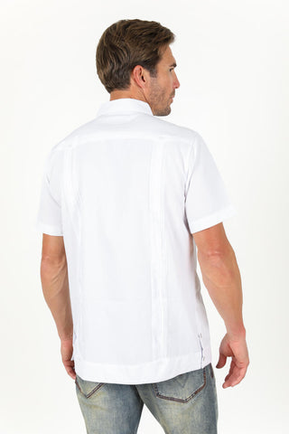 Men's Modern Fit Black GUAYABERA Shirt- White