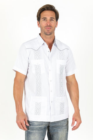 Men's Modern Fit Black GUAYABERA Shirt- White