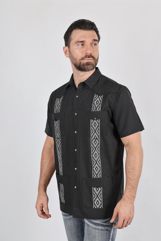 Men's Modern Fit Black GUAYABERA Shirt- Charcoal