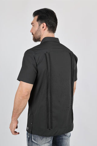 Men's Modern Fit Black GUAYABERA Shirt- Charcoal