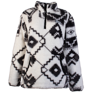 Hooey Ladies Fleece White w/ Black Aztec Print Pullover