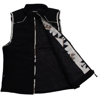 Hooey Ladies Packable Vest Black w/ Cream Aztec print trim