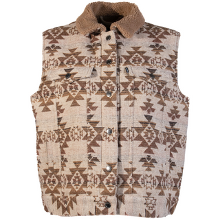 Hooey Ladies Sherpa Vest Cream w/ Tan Aztec Print