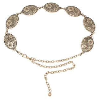 Women's Flower Embossed Concho Chain Belt