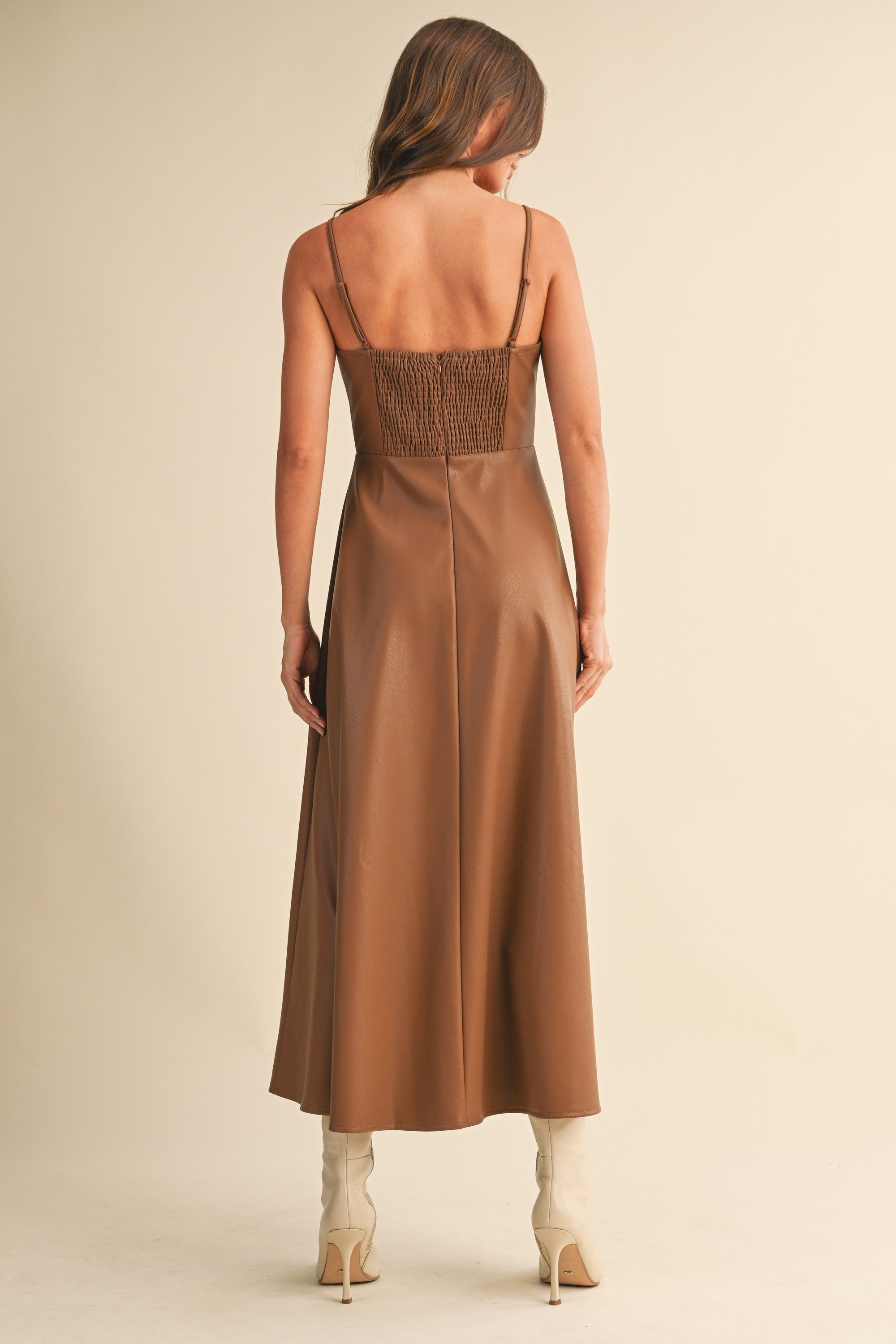 leather brown dress Faux Leather Corset A-line Dress