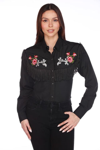 American West Cowgirl Embroidered Tassel Shirt - Black