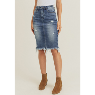 Distressed Denim Skirt - Medium Wash