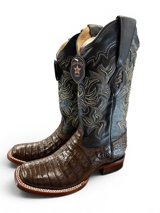 Los Altos Women's Caiman Belly Wide Square Toe Cowboy Boots - Brown