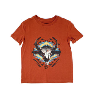 Rock & Roll Denim Aztec Skull Graphic Tee - Rust