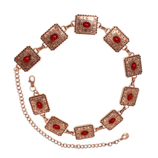 Women's Copper & Red Square Concho Chain Belt