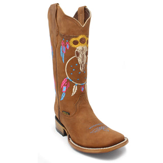 Mexcal Nobuck Dream Catcher Embroidered Square Toe Cowgirl Boots - Honey