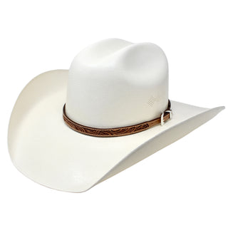 Handmade Tooled Leather Hat Band - Natural
