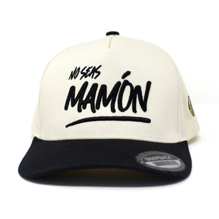 No Seas Mamón Snapback Cap Cream and Black – Spanish Phrase Hat