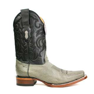 Men's Los Altos Gray smooth ostrich belly cowboy boots with square toe and stitched Western shaft