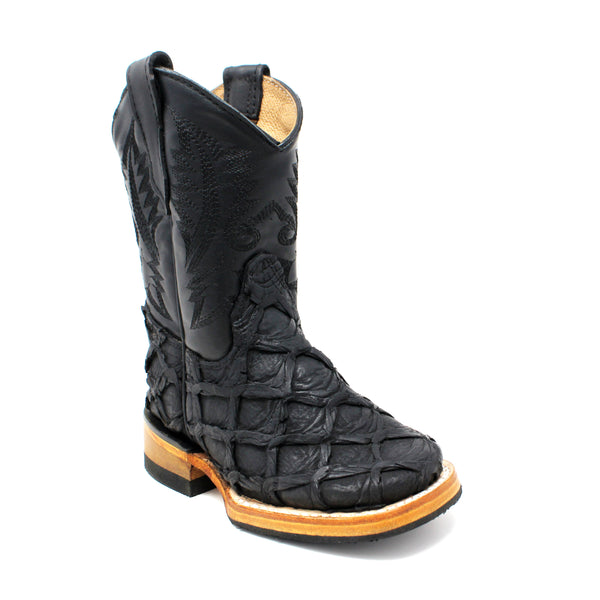 Ranchers Boys Square Toe Faux Pirarucu Cowboy Boot