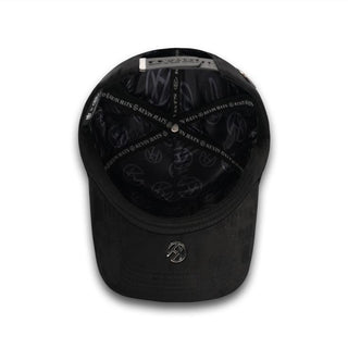 Inside view of NY Black/Gray Snapback Hat with satin lining and logo print