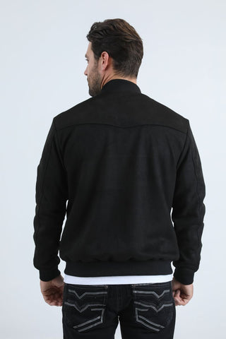 Platini fur-lined quilted black suede coat with front zipper, chest pocket, and modern fit winter style- back view 