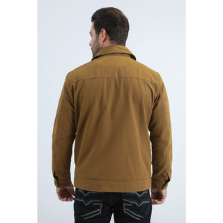 camel brown Platini fur-lined quilted canvas jacket with front zipper, chest pocket, and modern fit winter style- back view 