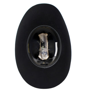 Interior view of Larry Mahan 6X Real Hat showing satin lining and leather sweatband.